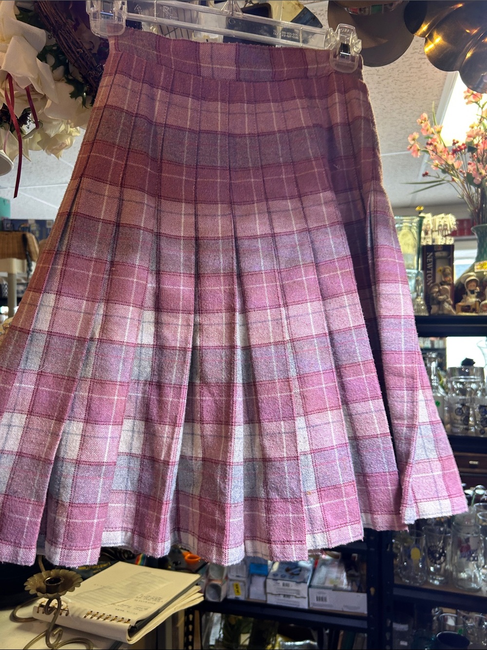 Pink Plaid Pleated Skater Skirt